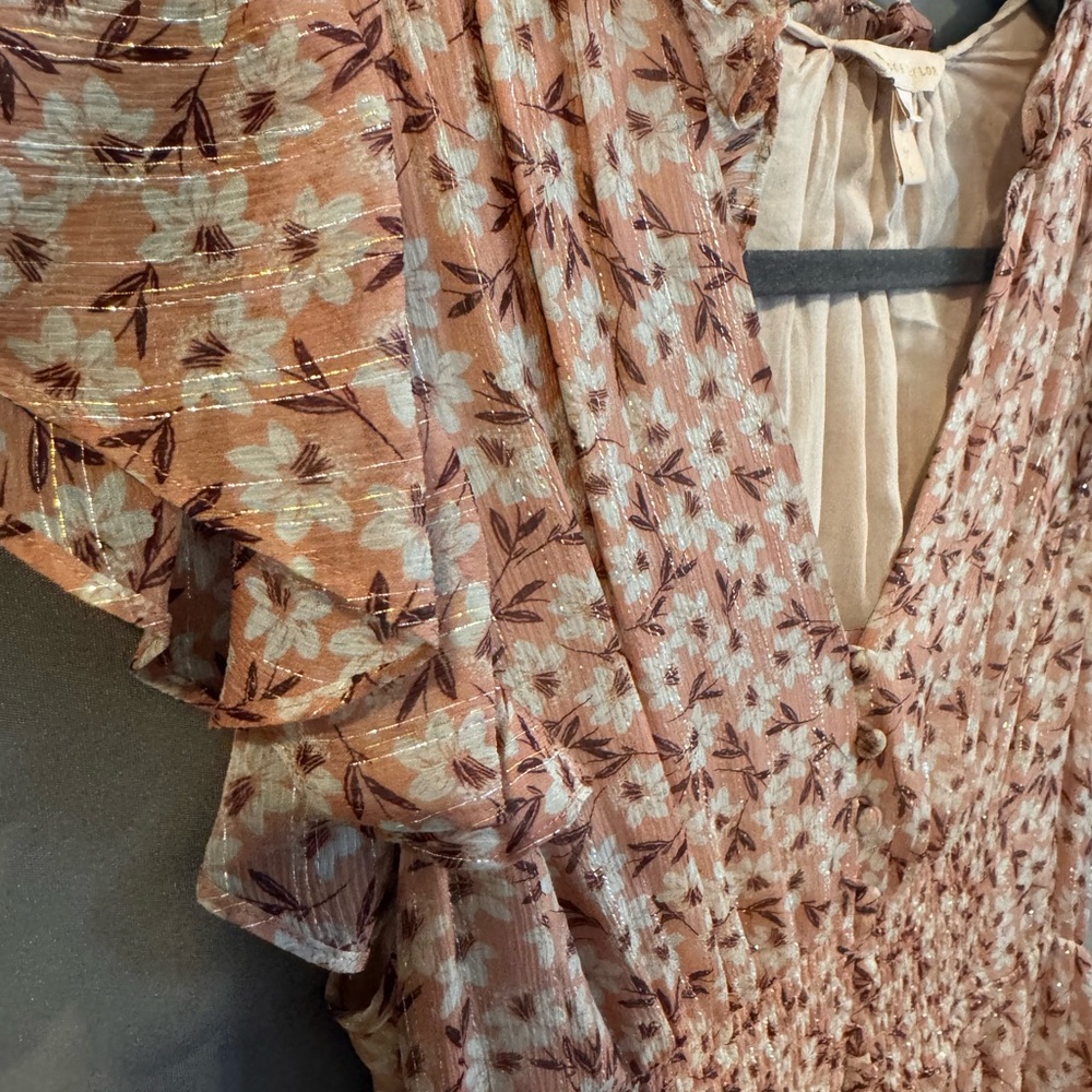 Rebecca Taylor light pink floral summer dress w silver thread. - Picture 2 of 5